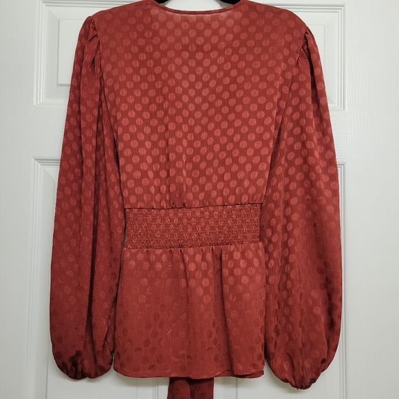 Women's Max Studio Burnt Orange Long Sleeve Flowy Blouse, Size Large - Picture 10 of 16